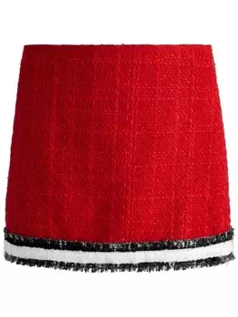 alice + olivia твидовая мини-юбка Rubi с бахромой, красный
