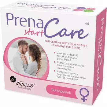 Aliness PrenaCare START для женщин - добавка для женщин, планирующих беременность, без лактозы, без глютена, вегетарианская, 60 капсул