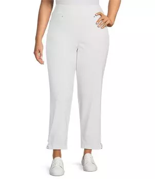 Allison Daley Брюки больших размеров с перекрещивающейся кромкой и прямыми брюками до щиколотки без застежки, белый