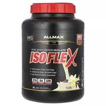 ALLMAX, Isoflex, чистый изолят сывороточного белка (фильтрация заряженными ионными частицами), со вкусом ванили, 2,27 кг (5 фунтов)
