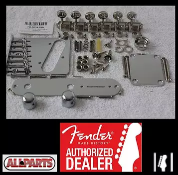 Allparts/Fender 6 Saddle Top Load Tele Hardware Set w/ Tuners - Bridge Import - Chrome TB-5034-010 TB-5034-010 Allparts 6 Saddle Top Load Tele Bridge