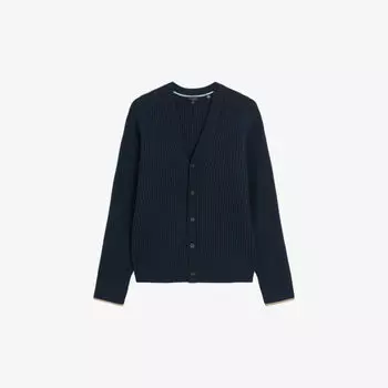 Alman шерстяной кардиган в рубчик с V-образным вырезом Ted Baker, темно-синий
