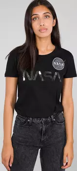 Alpha Industries NASA PM Дамская футболка, черный/серебристый