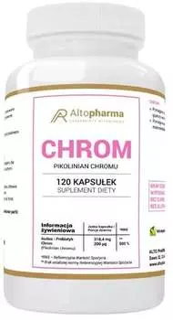 Alto Pharma, Хром, пиколинат хрома 200 мкг + пребиотик, 120 капсул.