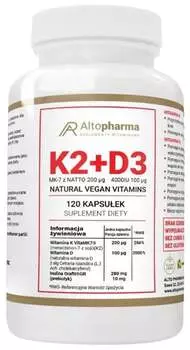 Alto Pharma, Витамин K2 Vitamk7 200 мкг + D3 4000 мкг пребиотика растительного происхождения, 120 капсул.
