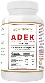 AltoPharma, ADEK Forte A,D3,E,K2 MK-7 с МСТ, 120 мягких капсул Inna marka