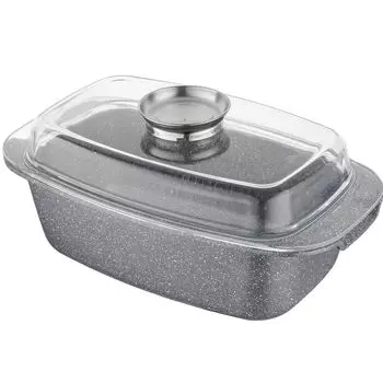 Алюминиевая форма для запекания FLORINA 4,5 л l Жаровня LAVA прямоугольная со стеклянной крышкой и ручками l Подходит для духовки l С ароматизатором l Не содержит ПФОК, без кадмия и свинца l Идеально подходит для всех типов плит, серый