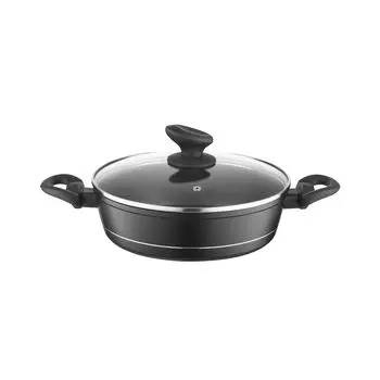 Алюминиевая кастрюля FLORINA (1,3 л) 20 см I Кастрюля DELUX со стеклянной крышкой I Мерный стакан и покрытие против царапин I Низкая кастрюля с индукционным основанием I Индукционная плита, газовая плита, электроплита (черная)