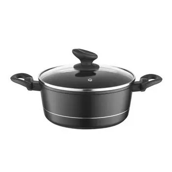 Алюминиевая кастрюля FLORINA (2,1 л) 20 см I Кастрюля DELUX со стеклянной крышкой I Мерный стакан и покрытие, защищающее от царапин I Кастрюля с индукционной подставкой I Подходит для индукционных, газовых и электрических плит (черного цвета)