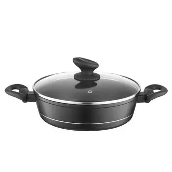 Алюминиевая кастрюля FLORINA (2,3 л) 24 см I Кастрюля DELUX со стеклянной крышкой I Мерный стакан и покрытие, защищающее от царапин I Низкая кастрюля с индукционным основанием I Индукционная плита, газовая плита, электроплита (черная)