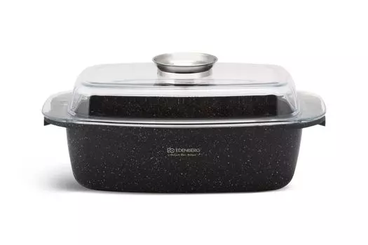 Алюминиевая жаровня EDENBERG Литая алюминиевая жаровня объемом 5,5 л, стеклянная крышка, противень для гуся, утка ИНДУКЦИЯ, черный