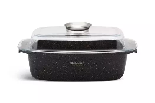 Алюминиевая жаровня EDENBERG Литая алюминиевая жаровня объемом 5,5 л, стеклянная крышка, противень для гуся, утка INDUKTIONEB-008125, черный