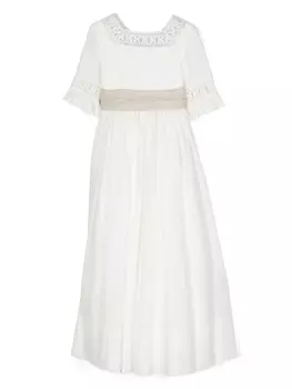 Amaya платье из ткани шамбре с отделкой в технике кроше, нейтральный цвет