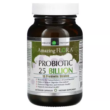 Amazing Nutrition, Amazing Flora, пробиотик, 25 млрд КОЕ, 60 растительных капсул