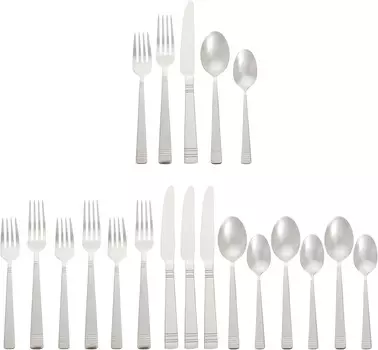 Amazon Basics Набор столовых приборов для бистро из нержавеющей стали, 45 предметов, сервис на 8 персон, белый, Silver