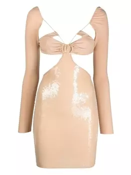 Amazun платье мини с пайетками, нейтральный цвет