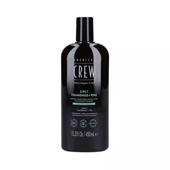 American Crew, Шампунь, кондиционер и гель для душа 3-в-1 «Ромашка и сосна», «Три в одном» с ароматом ромашки и сосны, 450 мл