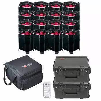 American DJ Element HEX с питанием от батареек для беспроводной светодиодной подсветки Pars Uplights, 16 шт. в упаковке American DJ Element HEX Battery Powered Wireless LED Pars Uplights 16 Pack w Cases