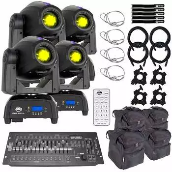 American DJ Focus Spot 2X 100W LED UV Moving Head Lighting Fixture 4 Pk w Cases American DJ Focus Spot 2X 100W LED UV Moving Head Lighting Fixtures 4 Pk w Cases