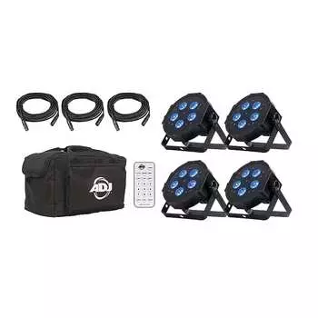 American DJ Mega Flat Hex Pak w/ Mega Hex Pars, 4 комплекта кабелей дистанционного управления и сумка для переноски American DJ Mega Flat Hex Pak w/ Mega Hex Pars 4-Pack Remote Cables & Carry Bag