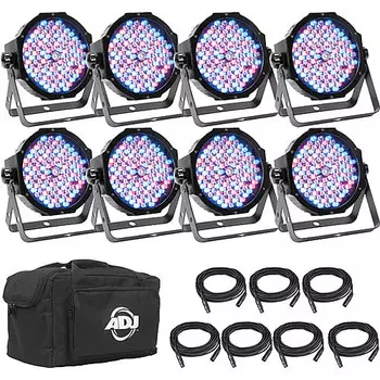 American DJ Mega Flat Pak 8 Plus 8x Mega Par Profile Plus LED Pars, 7x DMX-кабель и сумка Mega Flat Pak 8 Plus 8x Mega Par Profile Plus LED Pars, 7x DMX Cable, and Bag