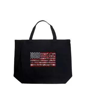 Американский флаг фейерверка — большая сумка-тоут Word Art LA Pop Art, черный