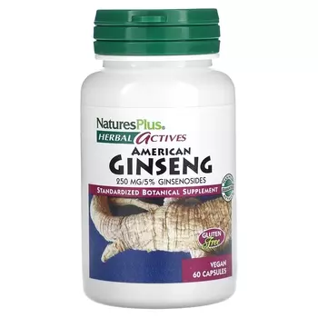 Американский женьшень NaturesPlus Herbal Actives, 250 мг, 60 веганских капсул