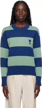 AMI Alexandre Mattiussi Эксклюзивный сине-зеленый свитер Ami de C?ur SSENSE