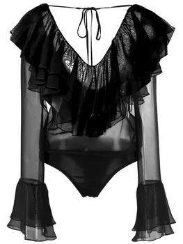 AMI Paris боди с V-образным вырезом и оборками, черный