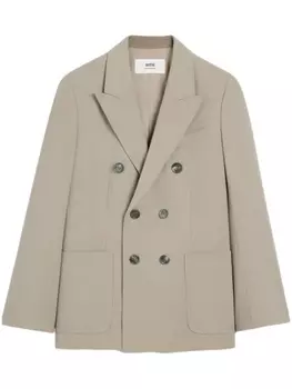 AMI Paris двубортный пиджак с заостренными лацканами, нейтральный цвет