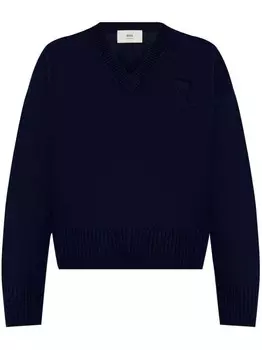 AMI Paris джемпер из шерсти и кашемира с v-образным вырезом, синий