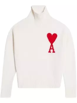 AMI Paris джемпер с монограммой Ami De Coeur и высоким воротником, белый