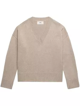 AMI Paris джемпер с V-образным вырезом и нашивками на локтях, нейтральный цвет