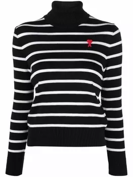 AMI Paris джемпер с высоким воротником и монограммой Ami de Coeur, черный