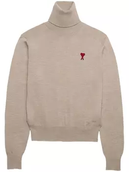 AMI Paris джемпер с высоким воротником и вышитым логотипом, нейтральный цвет