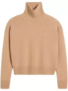 AMI Paris джемпер с высоким воротником и монограммой Ami de Coeur, нейтральный цвет