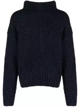 AMI Paris джемпер в рубчик с воротником-воронкой, синий
