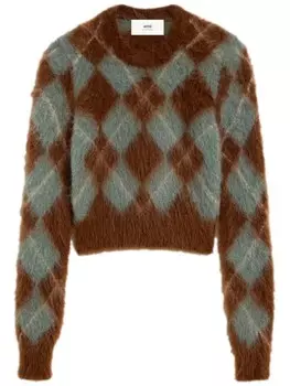 AMI Paris фактурный джемпер в клетку, коричневый