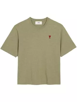 AMI Paris футболка из органического хлопка с вышитым логотипом, зеленый