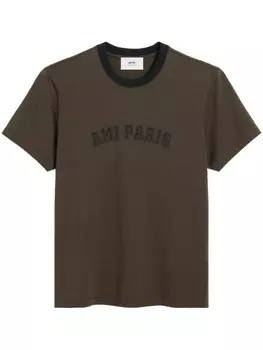 AMI Paris футболка из органического хлопка с логотипом, коричневый