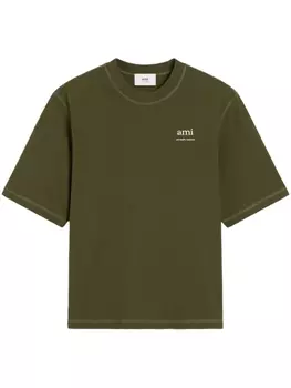 AMI Paris футболка с вышитым логотипом, зеленый