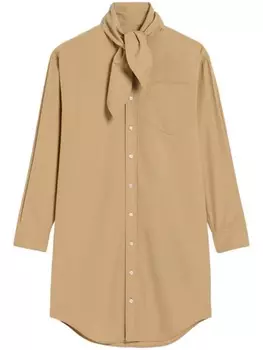 AMI Paris хлопковое платье-рубашка с воротником-шарфом, нейтральный цвет