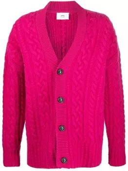 AMI Paris кардиган фактурной вязки с приспущенными плечами, розовый
