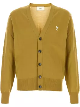 AMI Paris Кардиган из мериносовой ткани с вышивкой Ami de Coeur, желтый