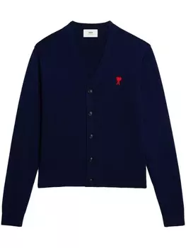 AMI Paris кардиган из шерсти мериноса с вышитым логотипом, синий