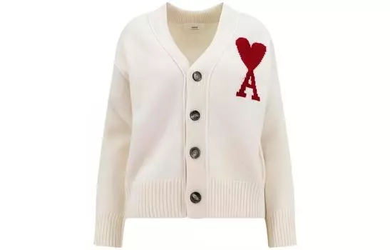 Ami Paris Кардиган с V-образным вырезом и логотипом Ami De Coeur AMIPARIS, бежевый