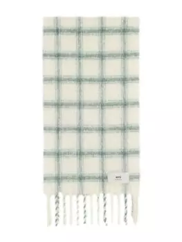 AMI Paris клетчатый шарф с бахромой, зеленый