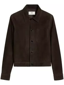 AMI Paris кожаная рубашка на пуговицах, коричневый