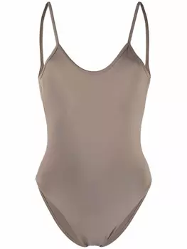 AMI Paris купальник с U-образным вырезом и монограммой Ami de Coeur, нейтральный цвет