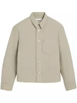 AMI Paris куртка-рубашка с вышитым логотипом, зеленый